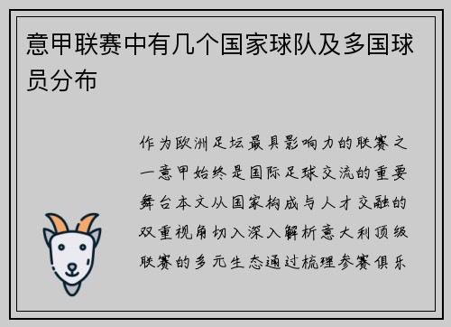意甲联赛中有几个国家球队及多国球员分布